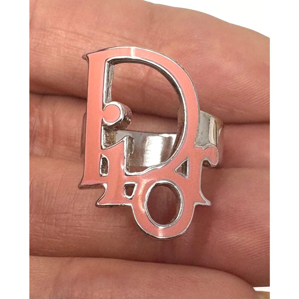 Christian Dior Pink Logo Ring Silver Enamel Vintage 2000s Size 5

Galliano era.